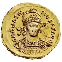 1 Solidus In the name of Anastasius I, Reverse legend ending with christogram