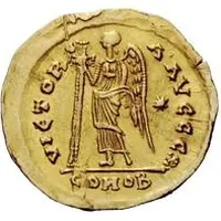 1 Solidus In the name of Anastasius I, Reverse legend ending with christogram