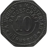 10 Pfennig - Nürnberg A. Herbst and M. Ostertag Baugeschäft