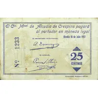 25 Céntimos Alcudia de Crespins
