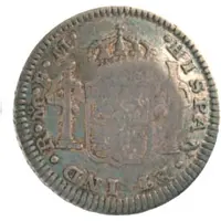 60 Réis - Luis I Countermark 'CROWNED G.P.' over 1/2 Real - Carlos III, Mexico