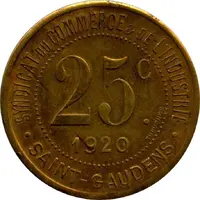25 Centimes - Syndicat du Commerce et de l'Industrie - Saint-Gaudens [31] Brass