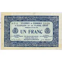 1 Franc - Chambres de commerce d'Alençon et de Flers [61] <Bleu, filigrane abeilles>