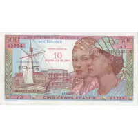 10 Nouveaux Francs / New Francs Overprint on P#27 - 500 Francs