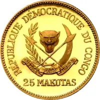 25 Makutas 5 Years of J.D. Mobutu's Presidency, Gold Proof Issue