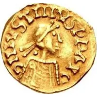 1 Tremissis In the name of Justin I, Lyon, with monogram to the right