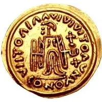 1 Tremissis In the name of Maurice Tiberius, Victory with crude face and helmet-hair, band curved down