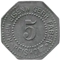 5 Pfennig - Reisholz Rhein. Eisenw. Gebr. Faber
