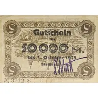 50 000 Mark overstamp on 5 Mark