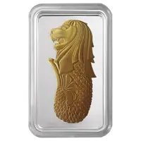 1 Oz Silver - Golden Merlion Singapore Mint and PAMP Silver Bar