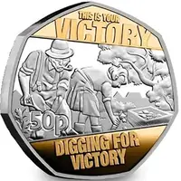 50 Pence - Charles III Victory - Digging for Victory, Silver with gold plating
