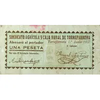1 Peseta Torrefarrera, Sindicato Agrícola y Caja Rural