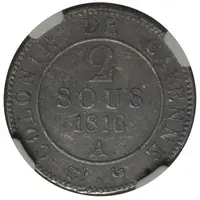 2 Sous Colonie de Cayenne, Louis XVIII, Pattern