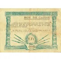 2 Francs penal text in 4 lines on reverse