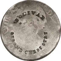 Hard Times Token - Bolivar 8th and Chest Strt Counterstamp on Mexico 2 Reales Philadelphia, PA
