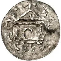 Denier - Pilgrim and emperor Conrad II Andernach mint, temple with door