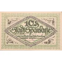 10 Pfennigs Stadtsparkasse, white letters in frame