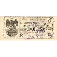 5 Pesos La Tesoreria General del Estado de Oaxaca