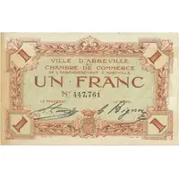 1 Franc - Ville et Chambre de Commerce d'Abbeville Filigrane abeilles