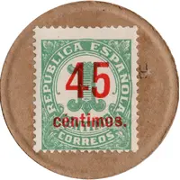 45 Centimos countermark on 1 centimo