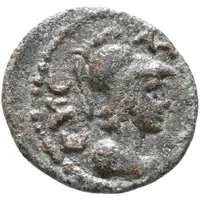 Semis Achilles right, Corinthian helmet, horse left, ΝΙΚΟΜΑΧΟΥ clockwise, monogram below horse