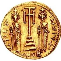 1 Solidus In the name of Constantine IV, Four steps, staffs left