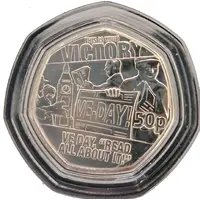 50 Pence - Charles III VE Day, Read all about it