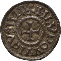 Denier - Louis I Christian legend, crosses