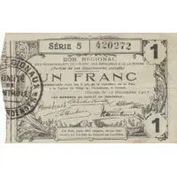 1 Franc - Bon Régional des départements de l'Aisne [02], des Ardennes [08] and de la Marne [51]