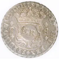 6 Shillings 8 Pence - George II FERDIND VI D G HISPAN ET IND REX, Guatemala City, countermarked