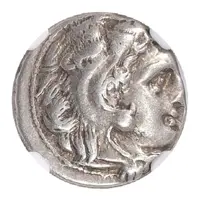 Drachm In the name of Alexander III, Kolophon