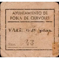 0.25 Pesetas Pobla de Ciérvoles