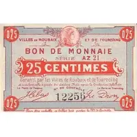 25 Centimes - Villes de Roubaix et de Tourcoing