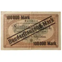 100 000 Mark overstamp on 500 Mark