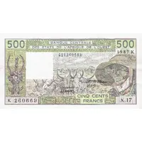 500 Francs Black bank name and value