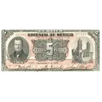 5 Pesos El Banco Oriental de Mexico