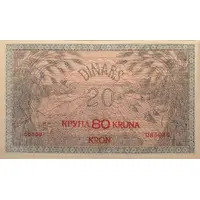 80 Kruna overprint on 20 Dinara
