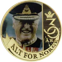 Mint Set Token - Olav V`s Death 30 years Gold plated, partial coloured copper-nickel