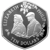 10 Dollars - Elizabeth II Queen Elizabeth and Prince Philip in outdoor clothing