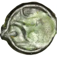 Potin with head facing left and horse