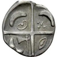 Drachm with cross, early series with dolphins plant sprouting from the mouth, torque, four points, ax, eye