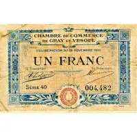 1 Franc - Chambre de Commerce de Gray et Vesoul 70