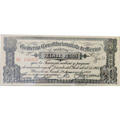20 Pesos Gobierno Constitucionalista de Mexico