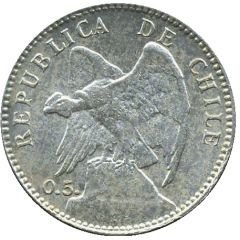 20 Centavos 0.5 on obverse, silver .500