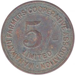 Token - Manawatu Farmer`s Co-Operative Association 5 Shillings