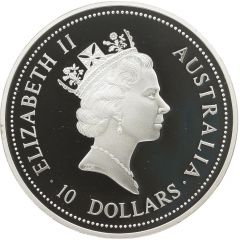 10 Dollars - Elizabeth II 3rd Portrait - Kookaburra - Silver - High Relief