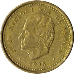 100 Pesetas - Juan Carlos I value as `100`, with dots around the rim