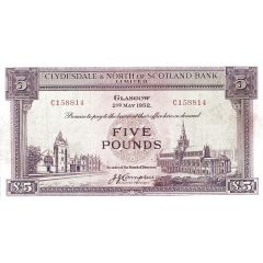 5 Pounds Clydesdale and North of Scotland Bank
