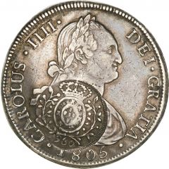 960 Réis - João Prince Regent Countermarked 8 Reales, Minas Gerais