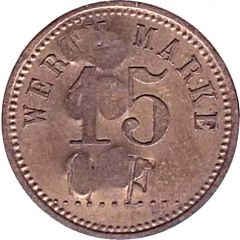 15 Pfennig Werth-Marke, Countermarked `CF`, `299`